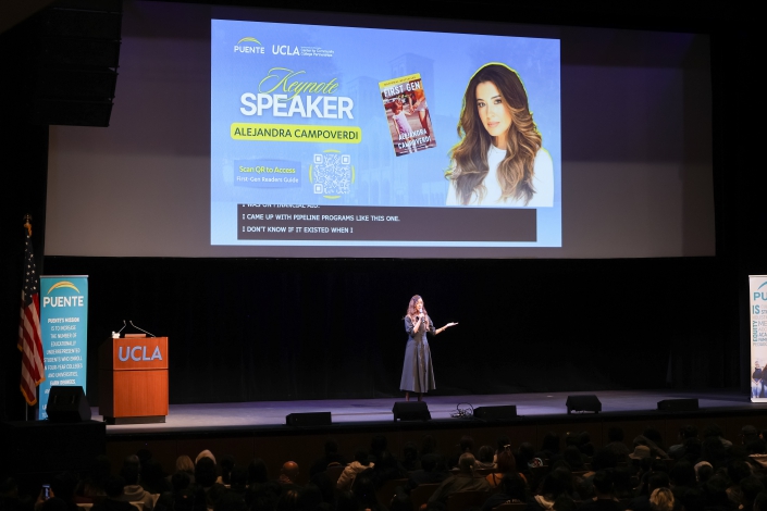 Keynote speaker Alejandra Campoverdi speaks onstage